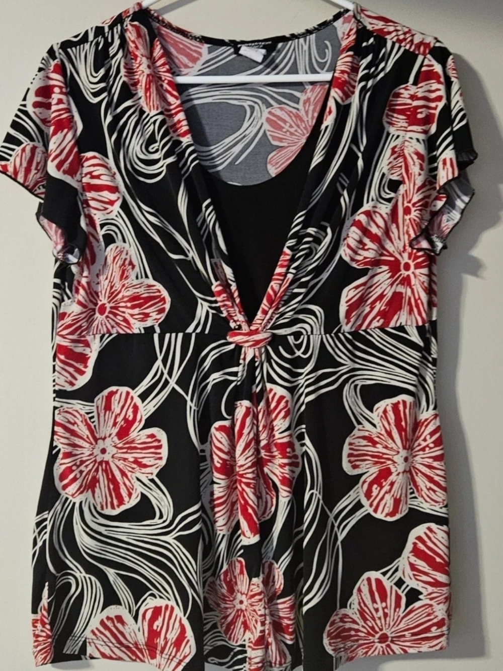 1X Perseption Women Black Floral Stretch Blouse